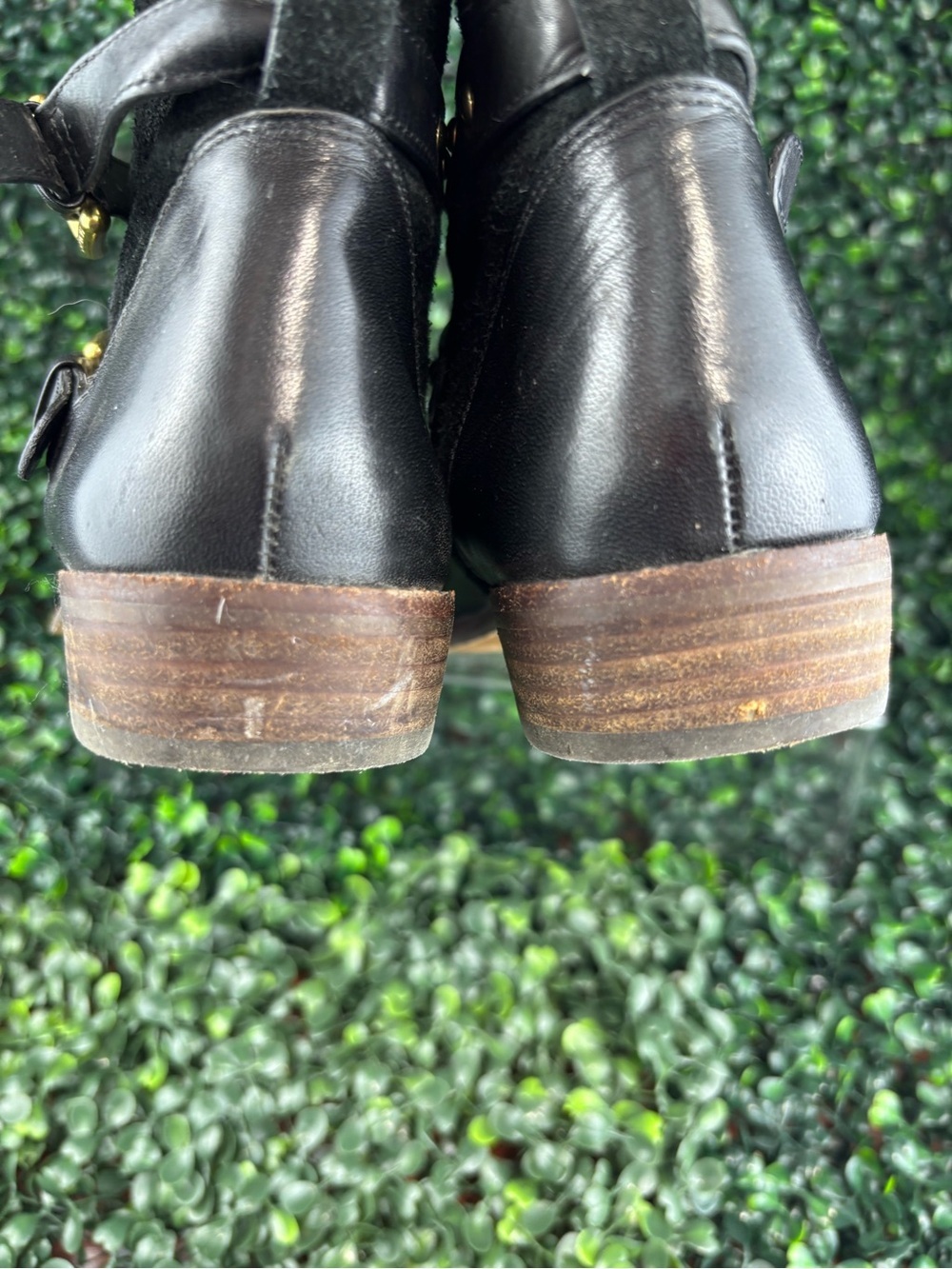 COACH LILIANA LEATHER AND SUEDE WITH GOLD STUD Ankle Boots in Black SIZE 7 Woman - Picture 4 of 10